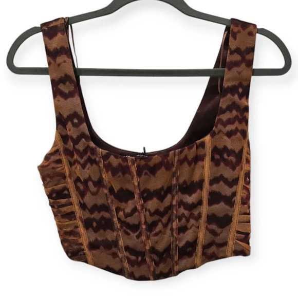 NWT ZARA Size S Brown Corset Bustier Structured Top Chic Animal Print Cropped - Picture 1 of 4